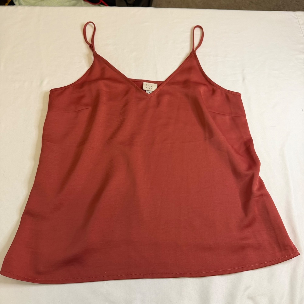 A New Day Rust Red V-Neck Satin Camisole Top Adjustable Straps Size Medium